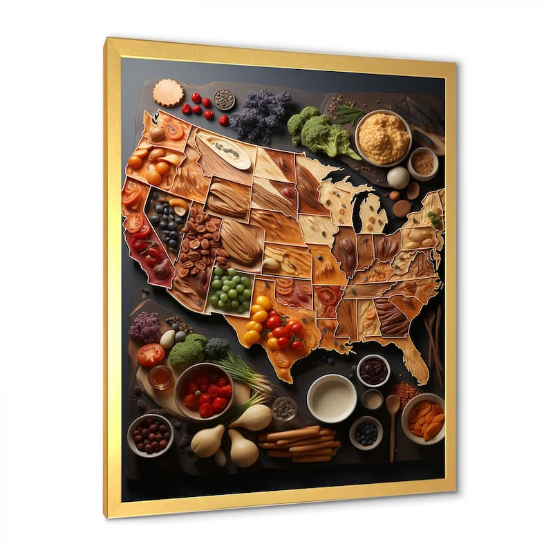 Designart "Usa Map Culinary Cartography " Usa Map Framed Canvas Prints