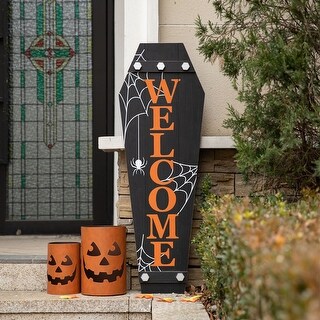 Glitzhome 42"H Halloween Wooden Coffin Porch Leaning Decor