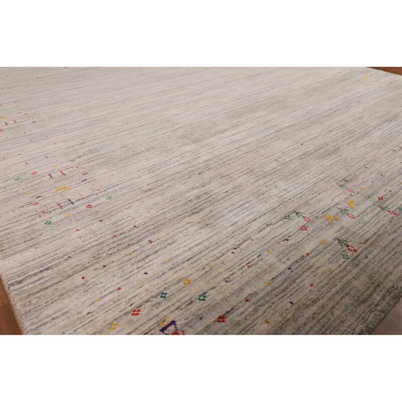 Striped Gabbeh Square Indian Square Area Rug Hand-Knotted Wool Carpet - 7'9"x 8'1"