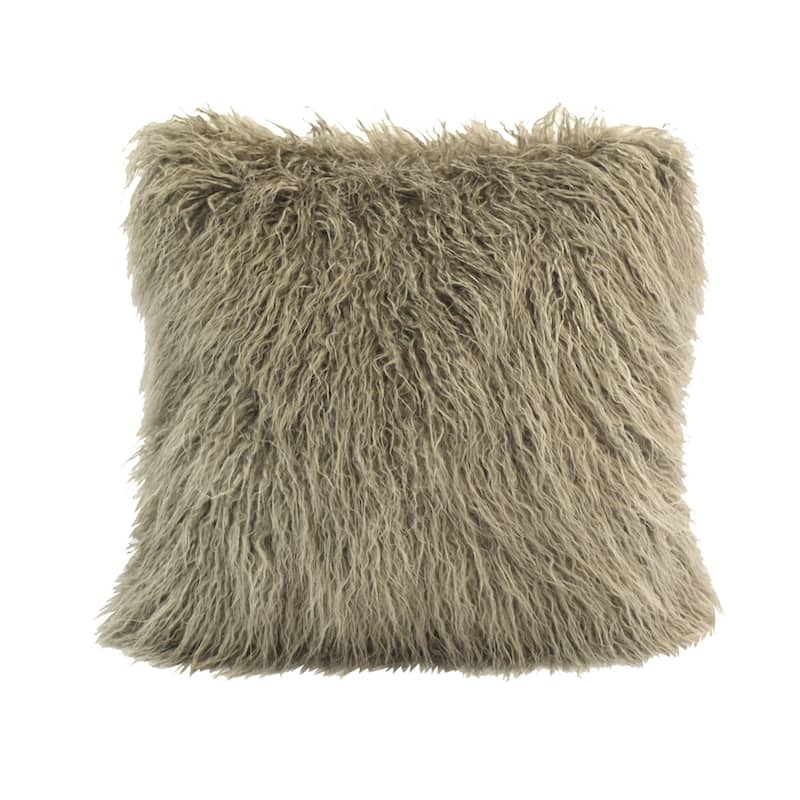 HiEnd Accents Mongolian Faux Fur Throw Pillow, 18"x18"