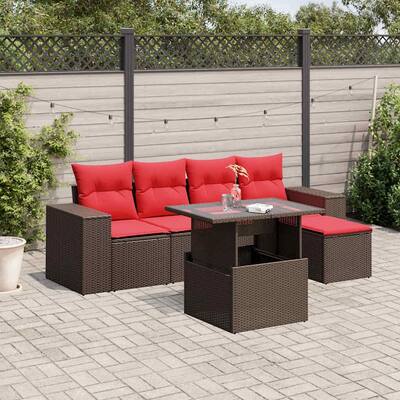 vidaXL Patio Sofa Set with Cushions Table and Couches 6 Piece Poly Rattan - 21.7 x 24.4 x 27.2