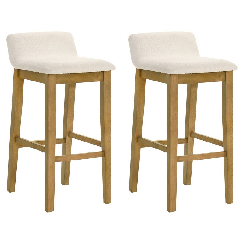 Annikah Low-Back Boucle Bar Stool, Counter Height Kitchen Barstool with Wood Legs - Set of 2 - Amber Glow - Bar Height