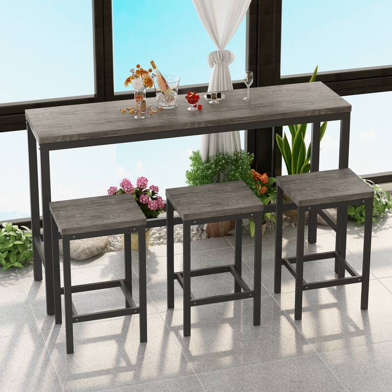 Modern Kitchen Pub Table, Long Dining Table Set with 3 Stools