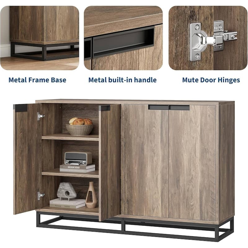 Modern 55" 4 Doors Sideboard Buffet Cabinet, Coffee Bar Table for Kitchen - N/A