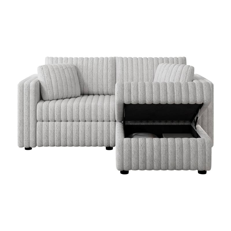 75.6" Soft Modular 2-person Light Gray Metal Sofa with Hydraulic Lift and Ottoman, High Comfort & Style