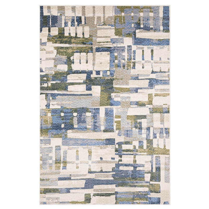 Tobias Modern Geometric Blue/ Green Area Rug - 3'9" x 5'2"