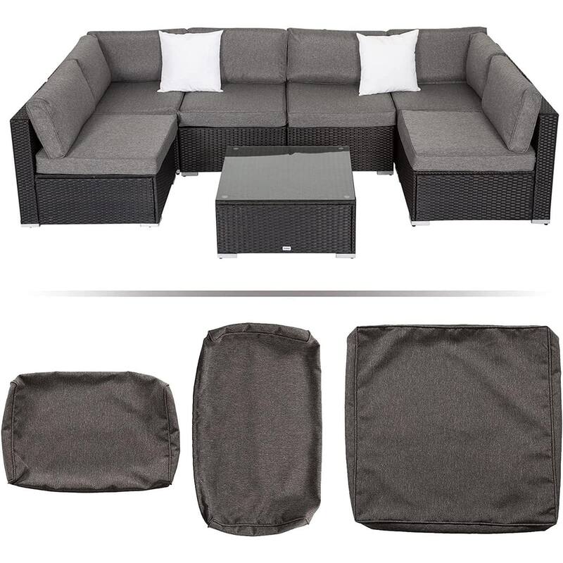 14 Pack Patio Cushion Covers, 100% Polyester Fabric Cushions Slipcover Replacement w/Zipper, Fit for Rattan Sectional Sofa Set - Grey