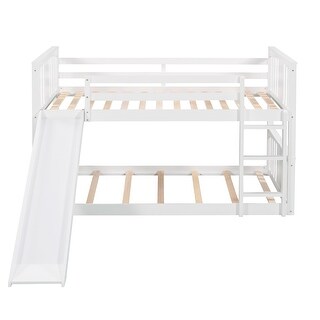 White Twin Over Twin Wood Bunk Bed with Slide and Ladder, 79.5''L*85''W ...