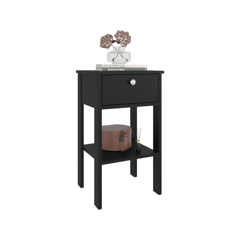 Black Wengue Nightstand with 1 Drawer, 1 Shelf, and 4 Legs