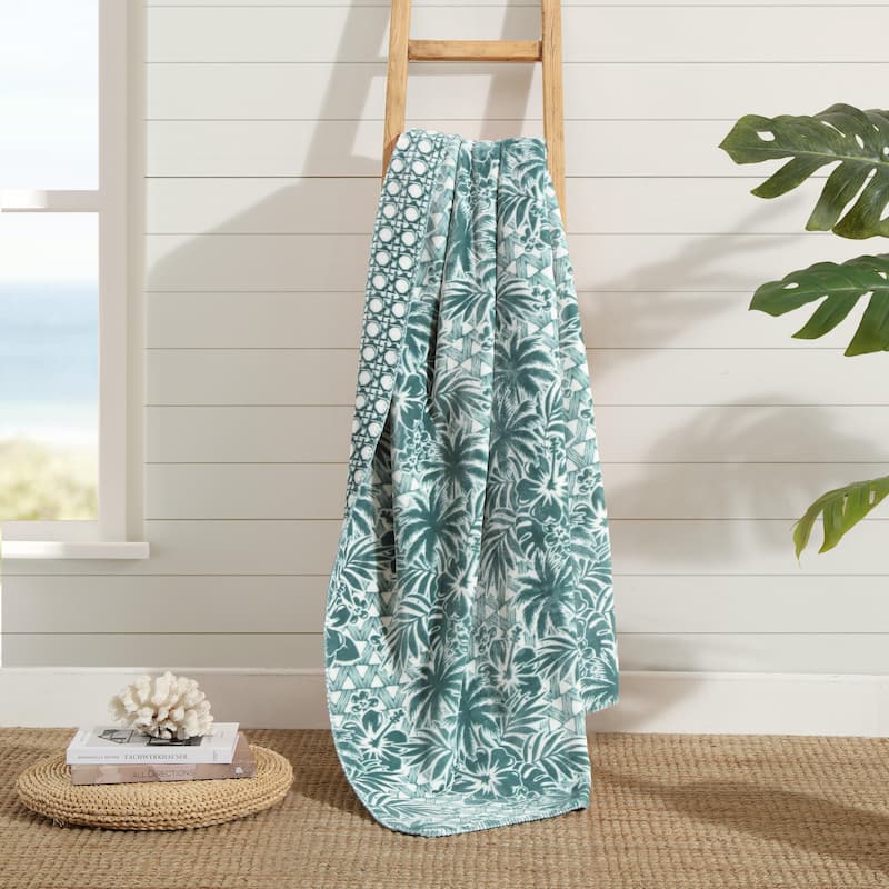 Tommy Bahama Printed Reversible Ultra Soft Plush Throw Blanket - Lanikai Fronds Green