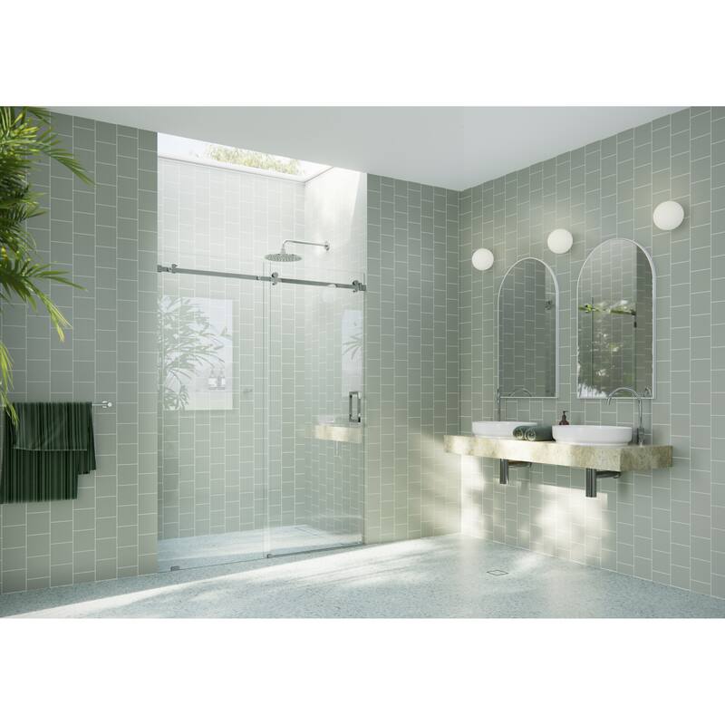 Glass Warehouse 64 in. x 78 in. Sliding Frameless Shower Door with Square Hardware