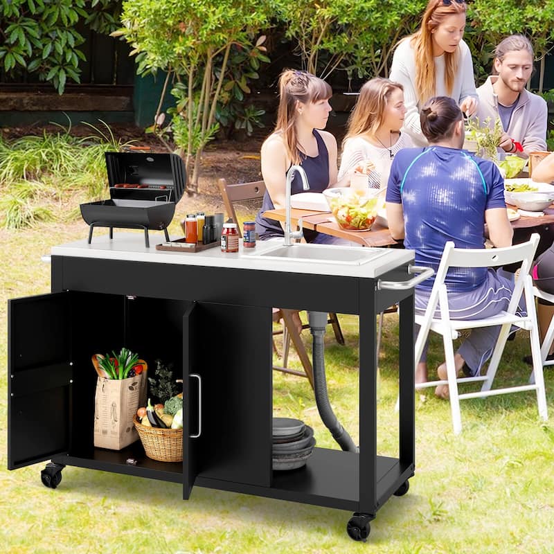 Costway 56" Outdoor Grill Table with Sink & Drainage with Stainless - See Details
