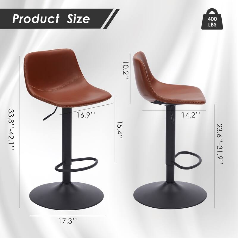 Adjustable Bar Stools Set of 2, Modern Swivel Bar Stools, Bar Height Stools with Back Support Counter Height Bar Stools
