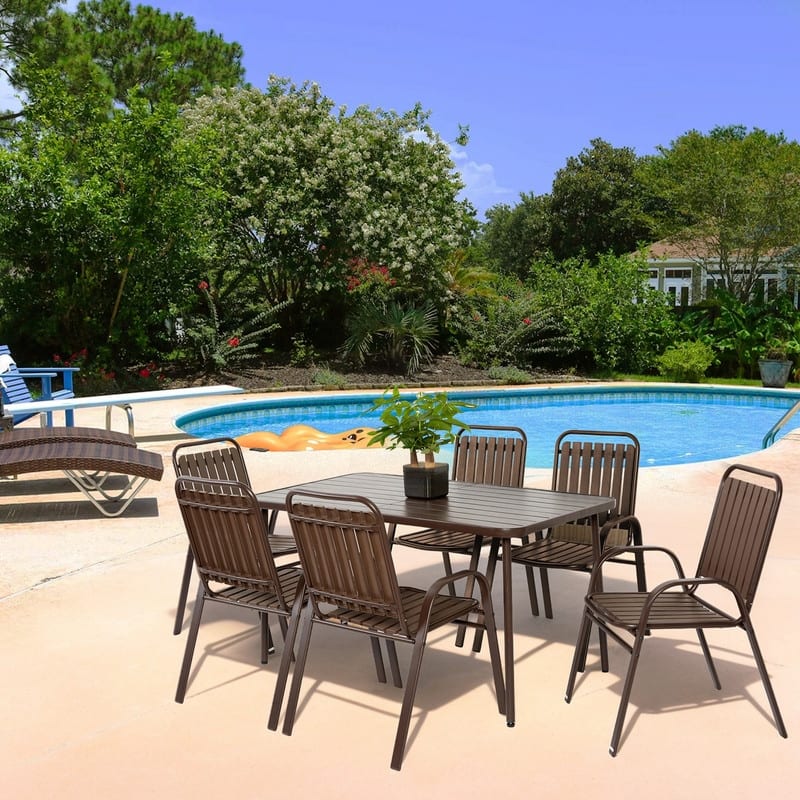 7-Piece Patio Dining Set - Plastic Chairs & Steel Table, Outdoor Garden Furniture‌‌