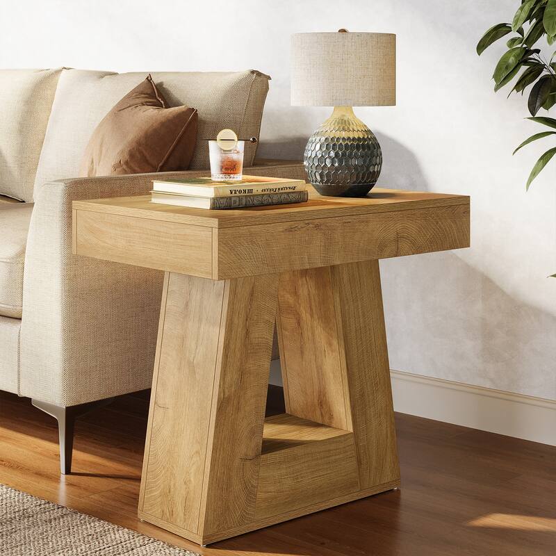 24" Modern 2-Tier Narrow End Table with Trapezoid Base