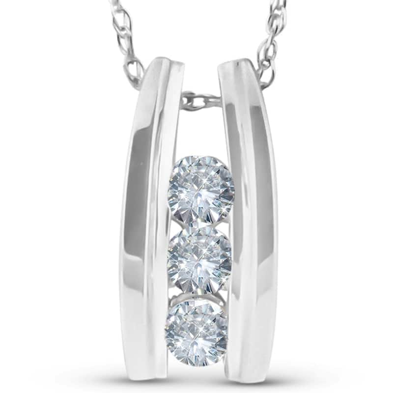 Bliss Diamond 1/4 Ct Three Stone Diamond Pendant White Gold 1/2" Tall - White - 18 Inch