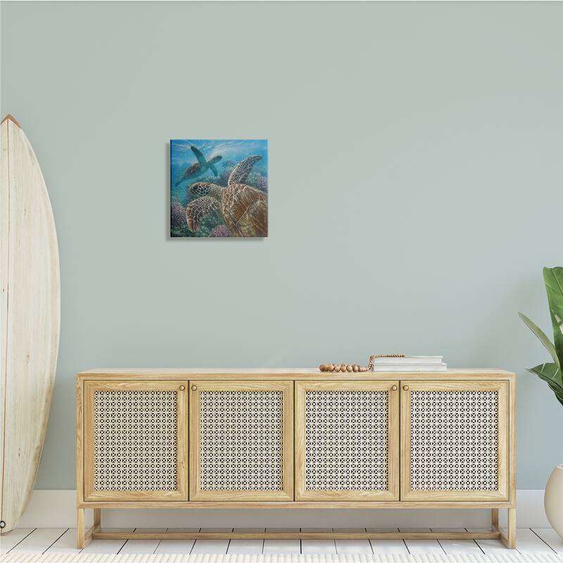 Stupell Sea Turtle Pair Coral Reef Ocean Life Scene Canvas Wall Art - Blue