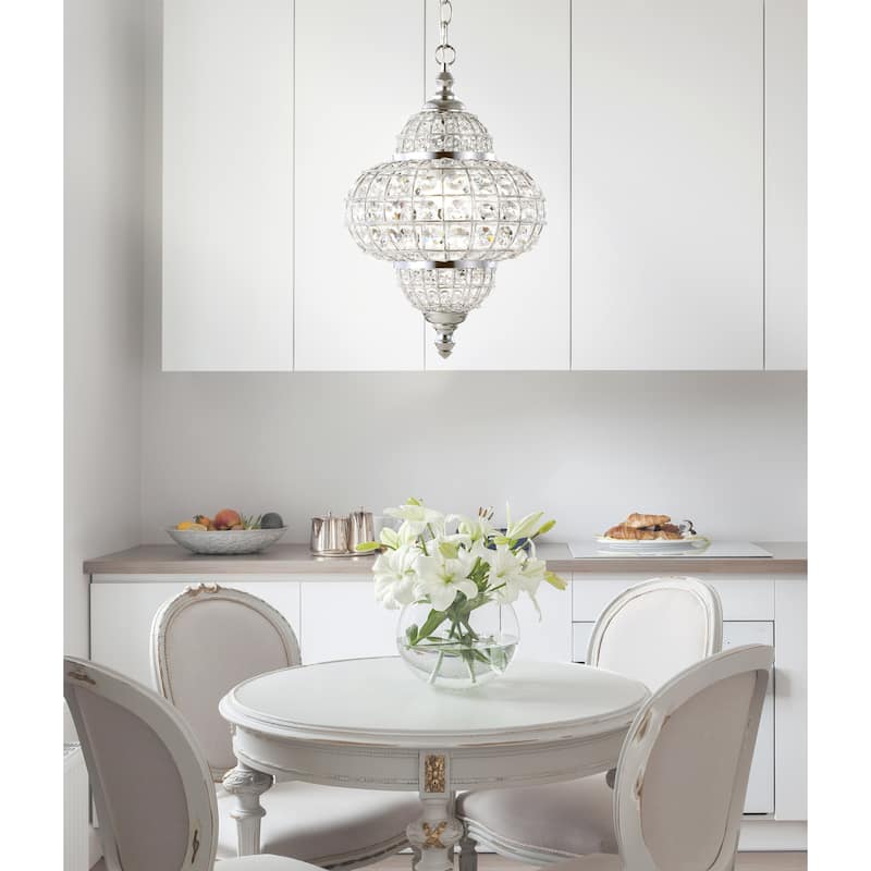 Juliette 12" Crystal/Metal LED Chandelier Pendant, Chrome by JONATHAN Y