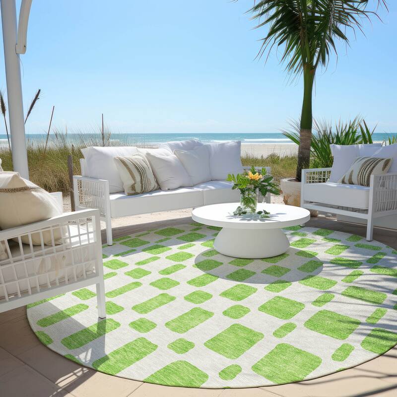 Machine Washable Indoor/ Outdoor Chantille Contemporary Geo Rug - Lime - 8' x 8'