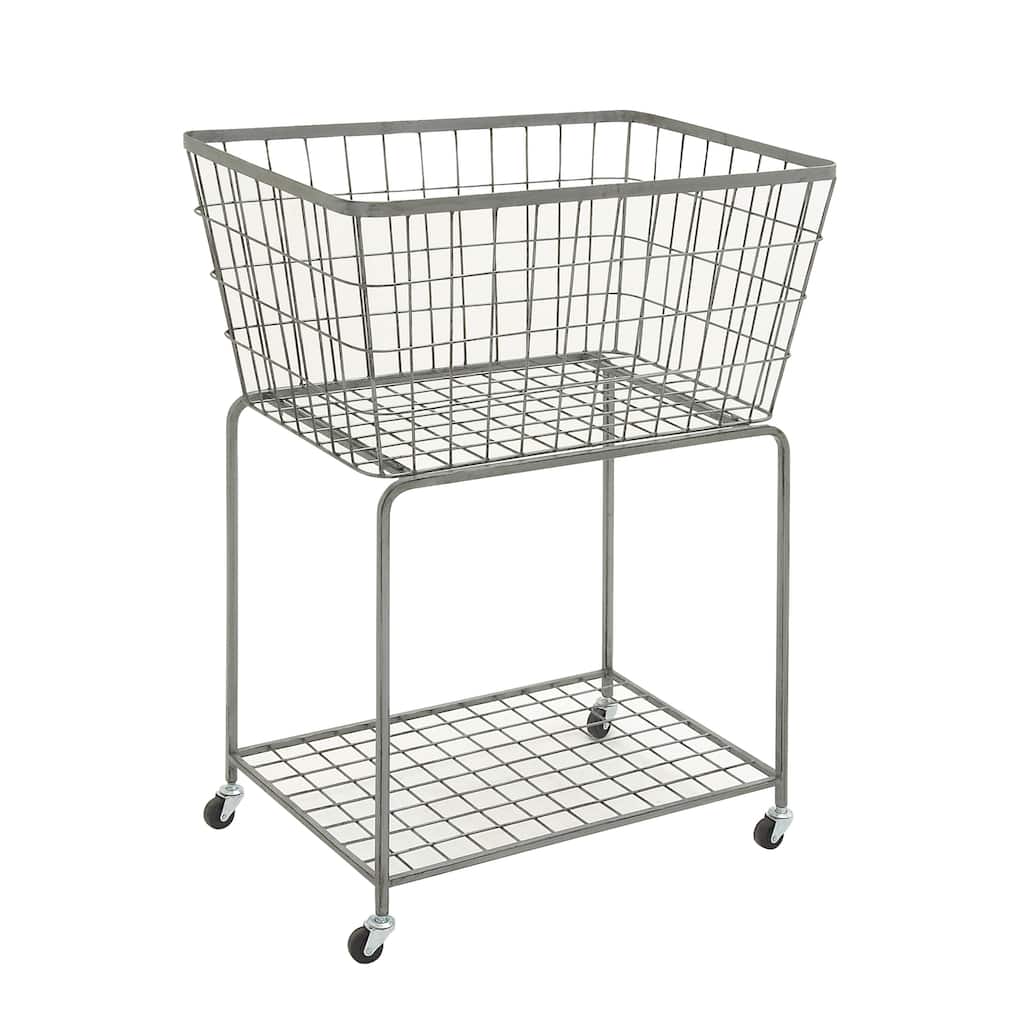 Metal Deep Set Wire Basket Storage Cart with Wheels - Gray - Roche River Decor - 18"W x 28"L x 36"H