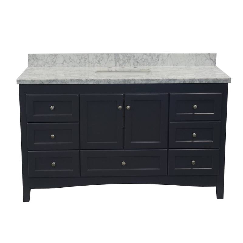 KitchenBathCollection Abbey 60" Single Bathroom Vanity with Carrara Marble Top