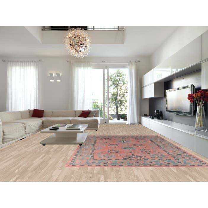 Hand Knotted Oriental 100% Wool Carpet Transitional All-Over Pink Oushak Area Rug - 12' 5'' X 9' 5''