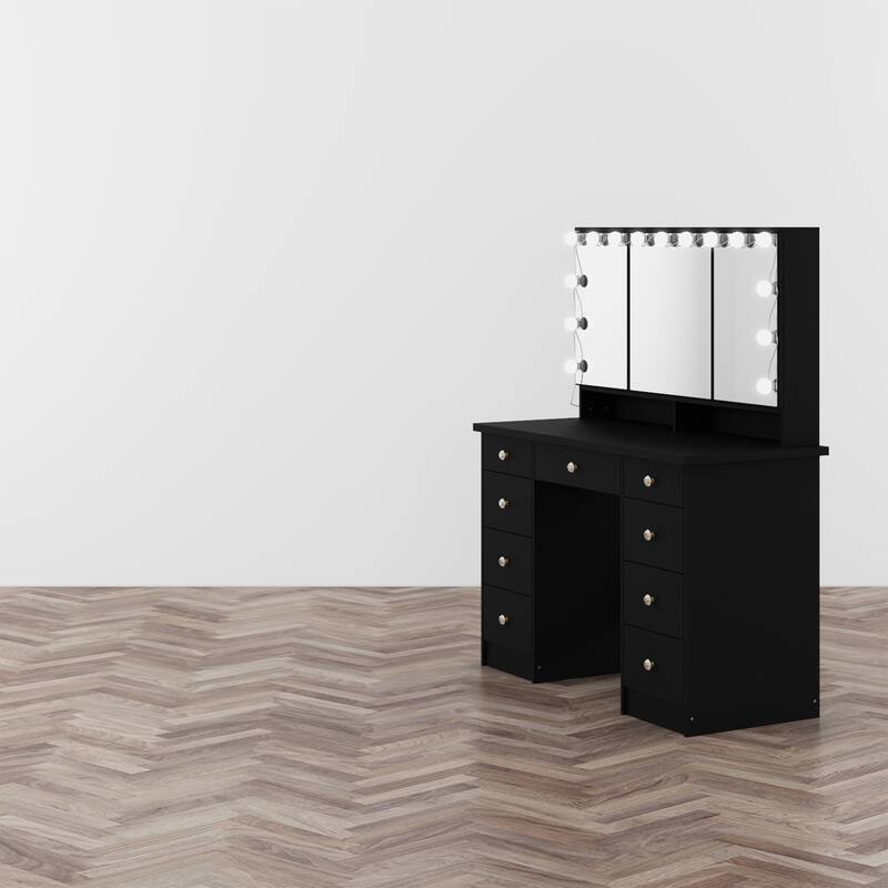 40.2"W Beauty Station with 3 Mirrors Makeup Vanity for Dressing