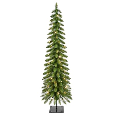 Puleo International 5 ft. Pre-Lit Pencil Alpine Artificial Christmas Tree