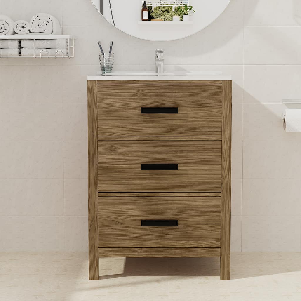 24-Inch MDF Bathroom Vanity with Single Sink – Compact and Functional Design for Small Spaces