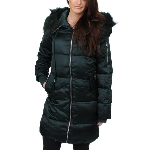 Shop Jessica Simpson Womens Winter Faux Fur Metallic Hooded Long