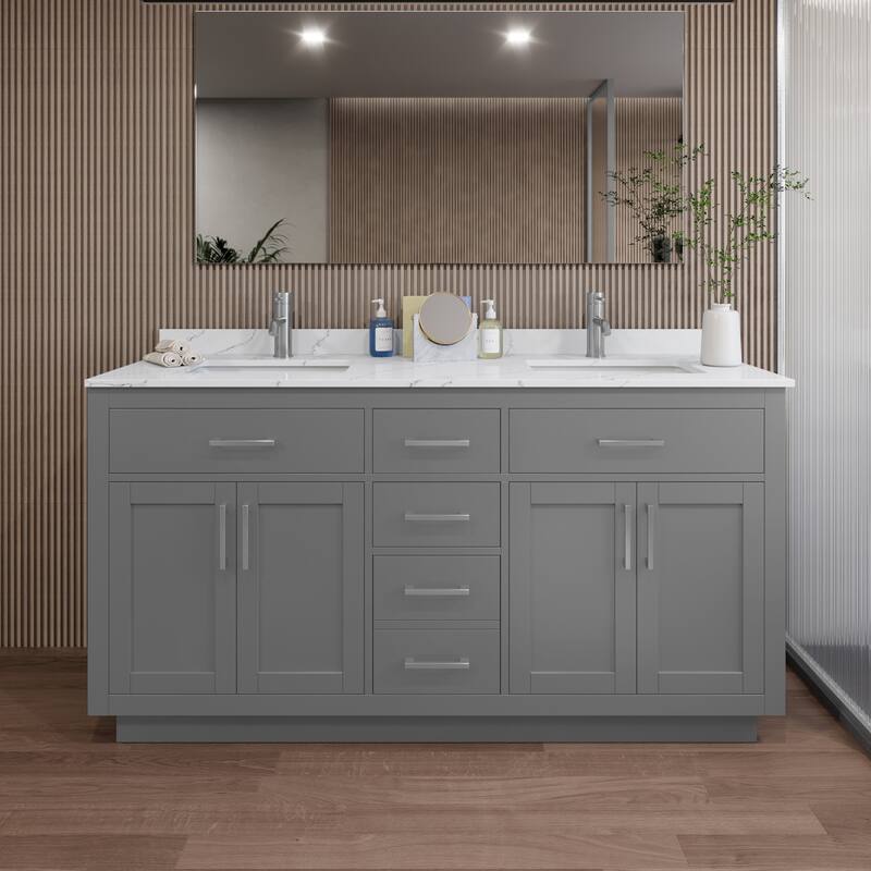 Wyndham Collection WCG262666D-QTZ-UNSMXX Beckett TK 66" Free Standing - Dark Gray / Giotto Quartz Top / Brushed Nickel