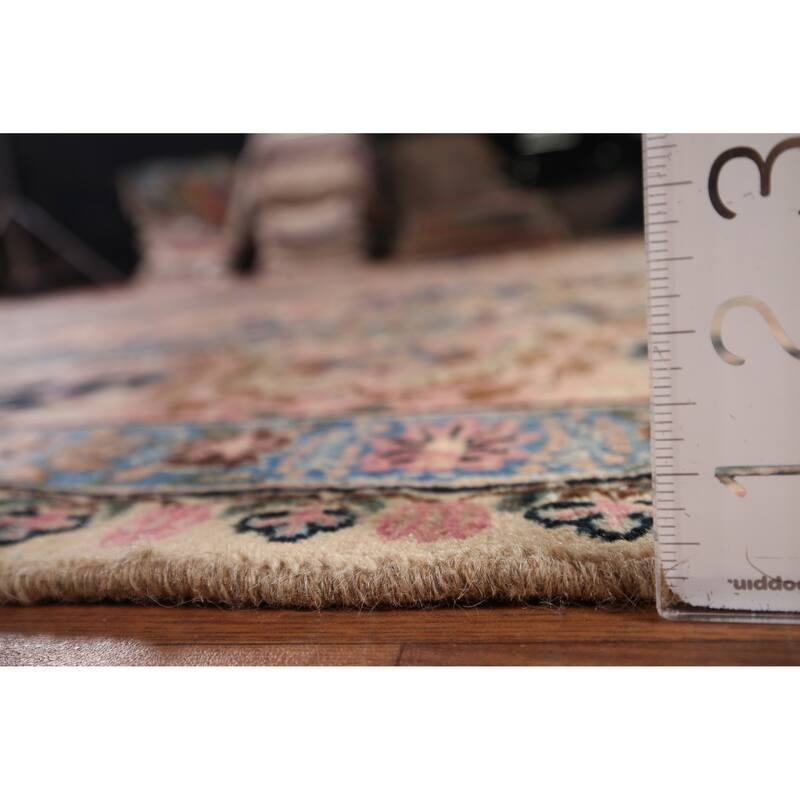 Vegetable Dye Pink Yazd Vintage Persian Area Rug Handmade Wool Carpet - 9'7" x 12'5"