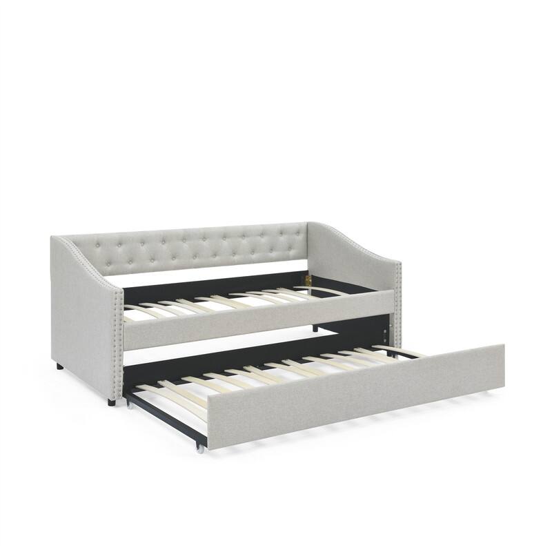 Upholstered Twin Daybed with Trundle,Polyester Fabric Sofa Bed with Button Tufted for Living Room,Bedroom