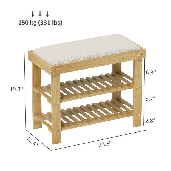 dimension image slide 1 of 2, Wicker Two-Tier Storage Shoe Bench with Linen Cushion and Entryway Seating for Home and Hallway - 23.6" W x 11.4" D x 19.3" H