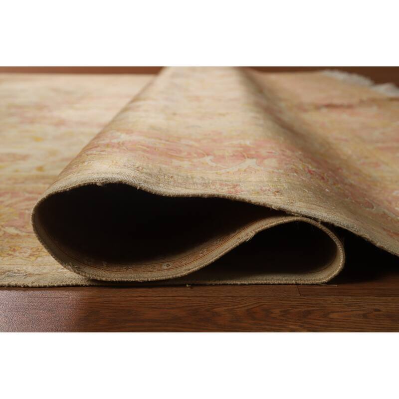 Hand Knotted Oriental 100% Wool Carpet Traditional Floral Beige & Ivories Tabriz Area Rug - 11' 0'' X 8' 4''