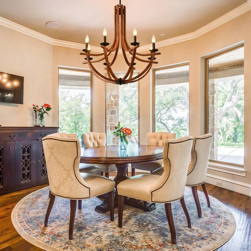 Modern Farmhouse Chandelier Candle Style Retro Wood Grain Chandelier