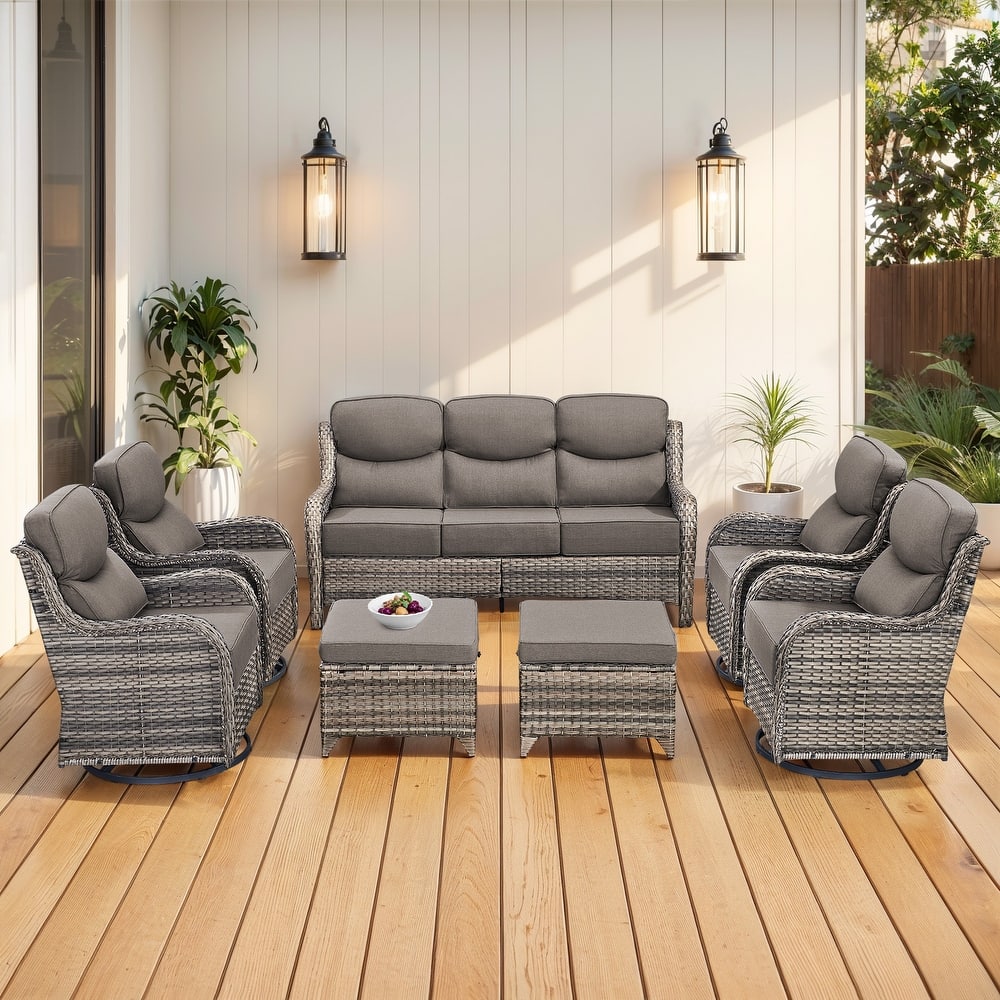 Gymojoy 7-Piece Patio Furniture Set with Swivel Glider Chairs, 6-Inch Ultra-Plush Cushions & Water-Resistant Olefin Fabric
