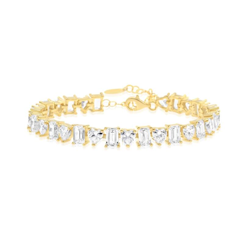 SHYMI Heart and Emerald Shape Tennis Bracelet - Gold - White