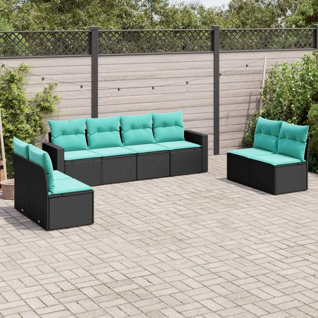 vidaXL 8/9 Piece Patio Sofa Set with Cushions Black Poly Rattan - 21.7" x 24.4" x 27.2"