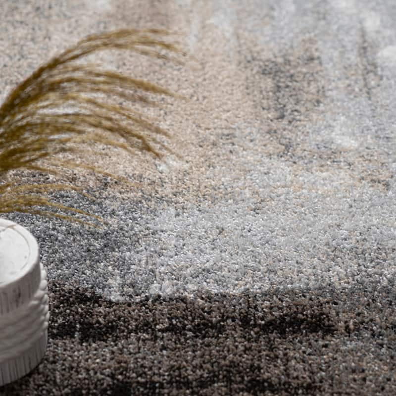 Modern Designer Rug with Earthy Colors in Cream Brown Black