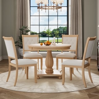 5-Piece Dining Round Table and 4 Upholstered Chairs Set - Bed Bath ...