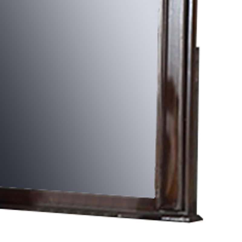 Scalloped Crown Top Wooden Frame Wall Mirror with Molded Details, Brown