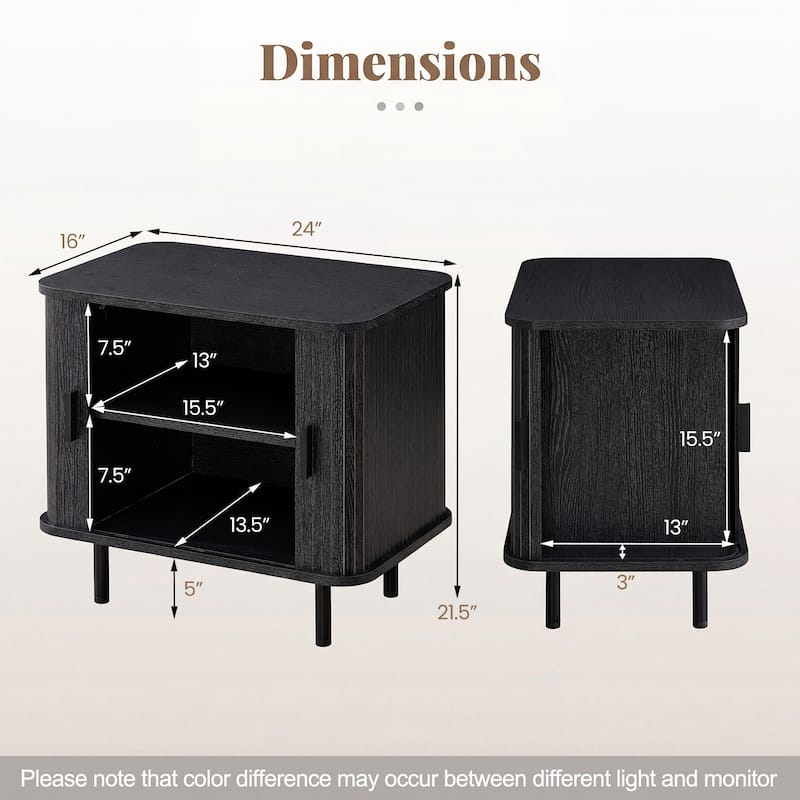 Gymax 2PCS End Table Mid Century Nightstand w/Sliding Tambour Doors &