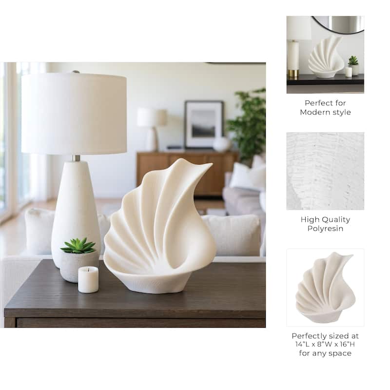 Resin Sculpture Modern Fan-Shaped Abstract Design - 16" White - 14" x 8" x 16"