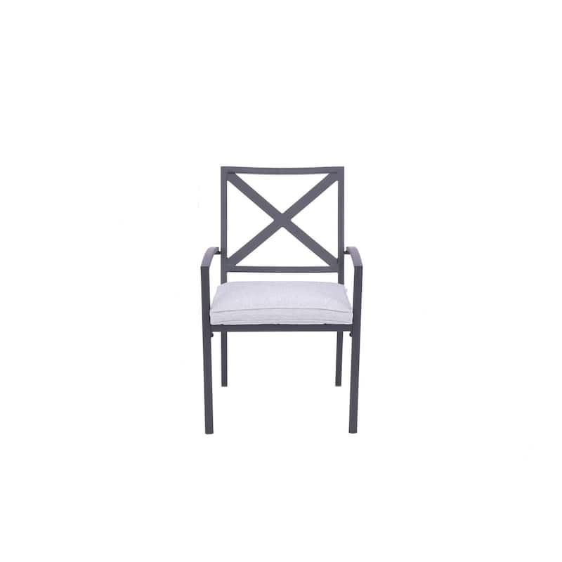 Set of Two Dark Gray Aluminum Outdoor Stacking Dining Chairs with Light Gray Cushion