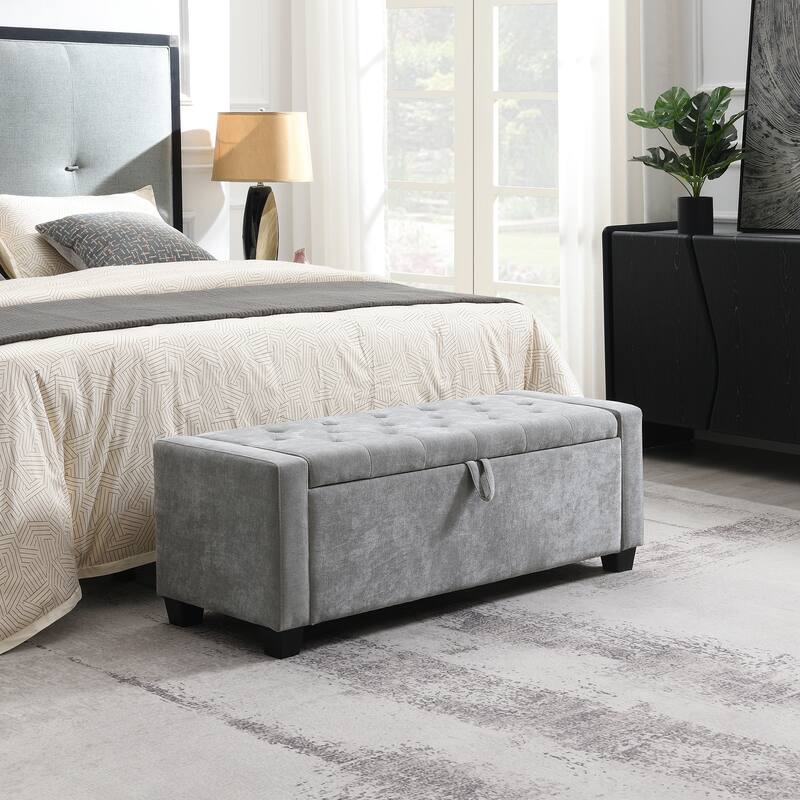 48" Light Grey Storage Ottoman Bench with Safety Hinge, 350 lb Capacity - LIGHT GREY