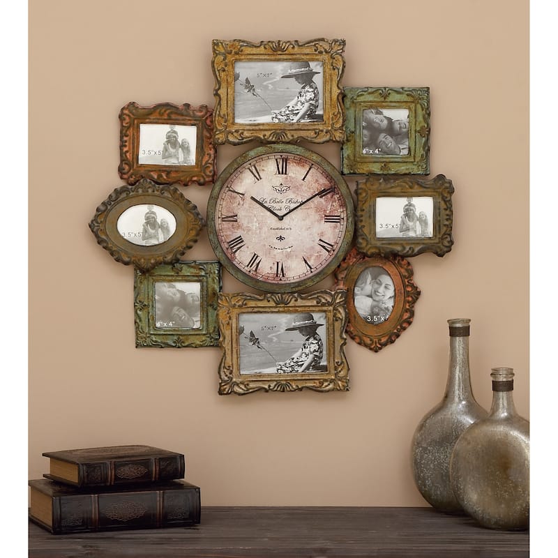 Metal 8 Photo Opening Wall Clock - Green - Roche River Decor - 25"W x 2"L x 25"H