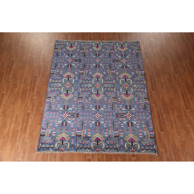 All-Over Blue Ziegler Oriental Area Rug Handmade Wool Carpet - 7'10" x 10'1"