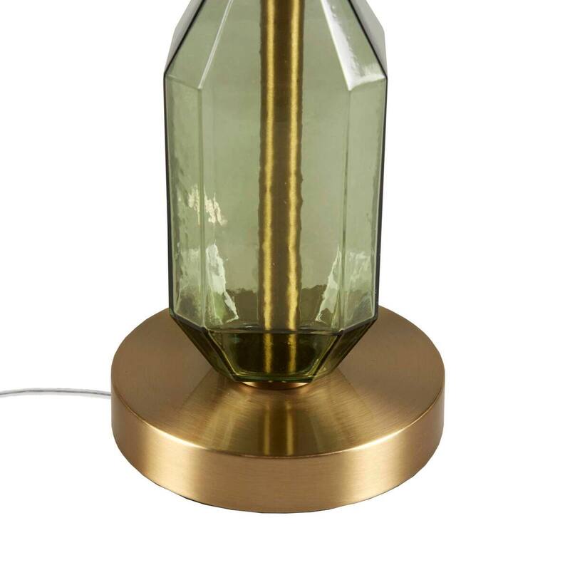 Faceted Glass Table Lamp with White Fabric Shade and Gold Base