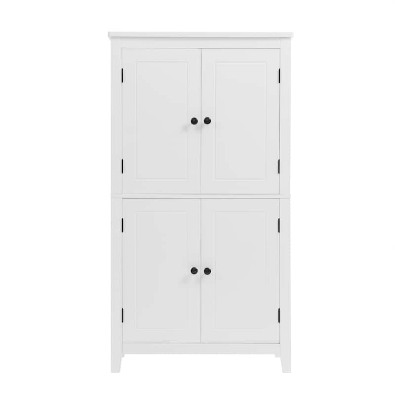 Floor Storage Cabinet, Bathroom Freestanding Cabinet with 4 Doors, Door Racks and Adjustable Shelves - Anti-tipping Device